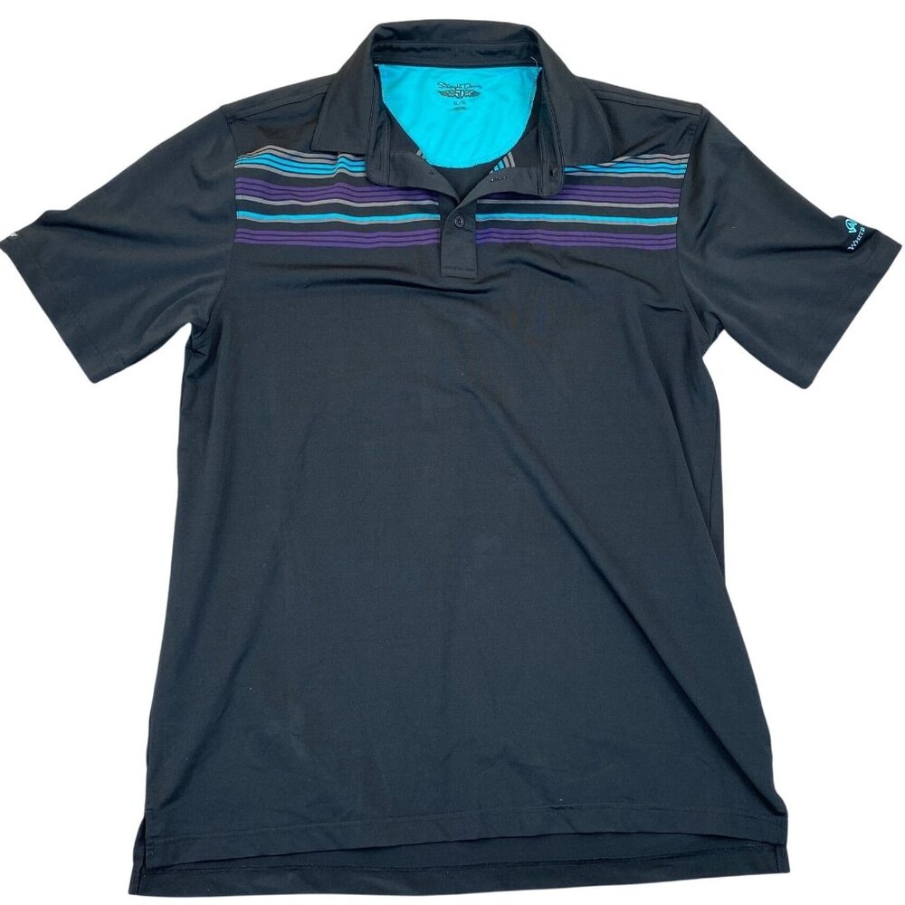 Straight Down Mens Polo Shirt Size XL Striped Black Short Sleeve Casual Classic